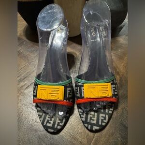 EUC Fendi Zucca FF Logo Canvas Slides size 38